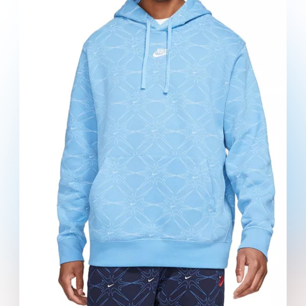 Nike Men's Blue All Over Print Long Sleeve Hoodie Size Small